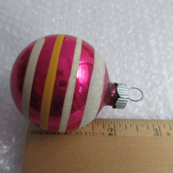 Shiny Brite Striped Glass Christmas Ornaments Set of 8 Pink Gold 1.75" - 2" Vtg - Picture 14 of 16